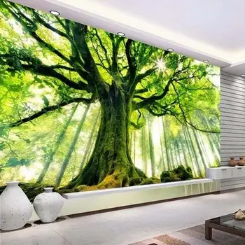 3D Зелена Огромно Дърво Природа Пейзаж Фотообои За Стените на Хола Фон Декор Индивидуален Размер Нетъкан Сламени Тапети