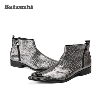 Batzuzhi/ Мъжки обувки са ръчно изработени С Метален Остър пръсти В Японски стил, сиви Мъжки Обувки от естествена кожа, Ботильоны, Вечерни Сватбени Botas Hombre!