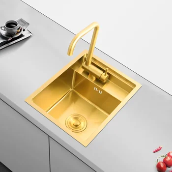 Невидима мивка от неръждаема стомана Golden Nano 304 с капак, скрита мивка за плот на средния остров, малка единична мивка