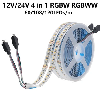 12V 24V SMD5050 RGBW RGBWW Led Лента RGB Бяла RGB Топло Бяло 4 Цвята в 1 led чип 60/108/120 led/м Гъвкава светодиодна лента 5 м
