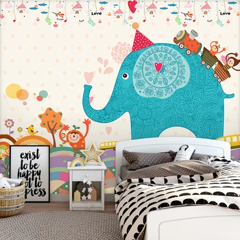 потребителски фотообои с анимационни слон детска стая момче момиче фон спални тапети, стенни покрития украса на стаята