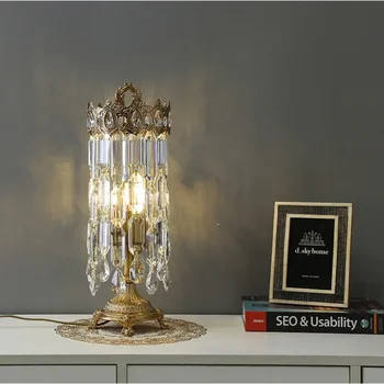 Европейският стил на светлината Луксозна нощна лампа Домашно спалня и Всекидневна принцеса Старши Тоалетка Crystal crown Настолна лампа
