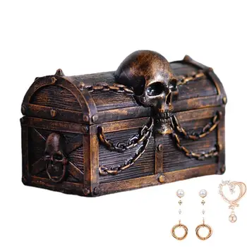 Ковчег със съкровища, Реколта Pirate кутия за съхранение, в Ковчег за бижута от смола с черепа и на веригата, кутия за съхранение колекция украшения за Пиратски партита