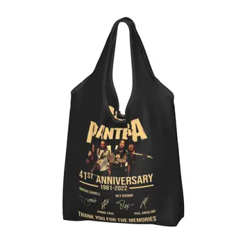 Хранителни чанти Rrteo Pantera Heavy Metal Band, трайни, за многократна употреба, рециклируеми, сгъваеми, за тежки покупки, Пера, закрепени към чантата