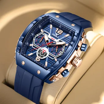 Модерен Мъжки часовници марка ONOLA Луксозен спортен силиконов каучук Сини кварцов часовник Луксозни ръчни часовници Tonneau Mille Мъжки Директна доставка