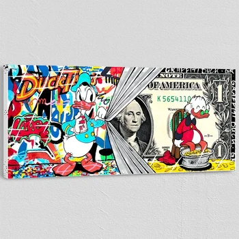 Диснеевский Доналд Дък, графити, живопис върху стена, художествени плакати и щампи, уличното изкуство в долари, картини за декорация на дома