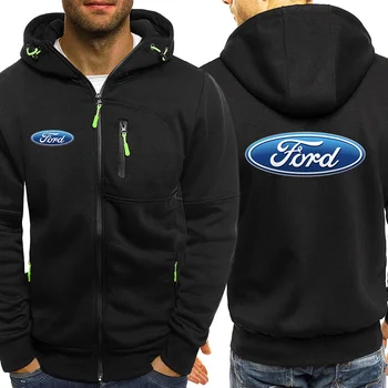 2023 Мъжки Ежедневни облекла с логото на новия автомобил на Ford, пролет и есен, Топла разпродажба, Трикольор памучно палто с качулка с цип, удобни палта с дълъг ръкав