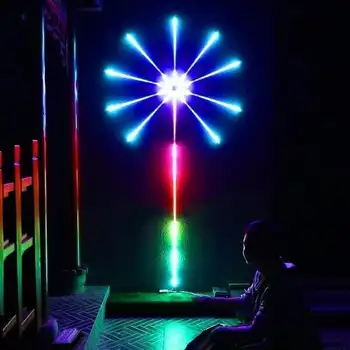 Фойерверки Led лента RGB Управление на Звука Симфоничен Фойерверки Светлина Сватба Коледа Управление на Музика Пълен комплект Dream Meteor Лампа