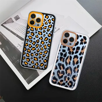 Луксозен калъф за мобилен телефон с леопардовым принтом за iPhone 11 12 Mini 13 14 15 Pro Max Прозрачна обвивка