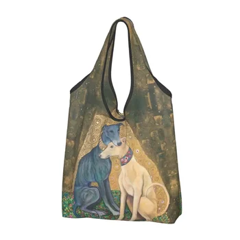 Множество Пазарска Чанта Diana Klimt Greyhound Куче Art Дамска Чанта-Тоут Преносим Приемането Бърз Лек Танц Sihhound Dog Бакалски Чанти За Пазаруване