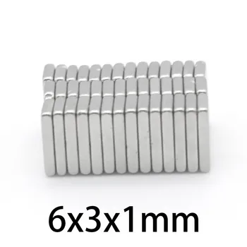 100ШТ 6x3x1 мм Блок на Мощни магнити 6 mm x 3 mm Тънък Неодимовый магнит Силен магнит 6*3*1 мм Ламарина постоянен магнит 6x3x1 мм