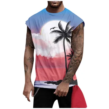 Лятна мъжка риза с 3D дигитален печат на раменете, плажни и ежедневни майк в празничен стил, мъжки ризи без ръкави, мъжки дрехи Y2k