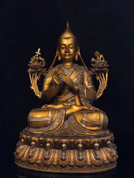 Стара медна тибетски статуя Total Leonardo Буда, боядисване, безплатна доставка
