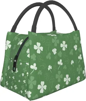 Случайна чанта за обяд със зелени цветя в Деня на Св. Патрик, многократно Голям обяд-бокс, чанта-хладилник за съхранение на продукти за работа, пътуване, училище