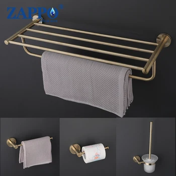 Комплект аксесоари за баня ZAPPO Златна закачалка за хавлии, полици за кърпи, Държач за хартия, монтиран на стената ершик за тоалетна от неръждаема стомана 304