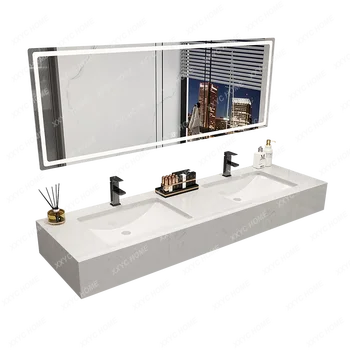 Модерен мрамор шкаф за баня, комбиниран с мивка, двойна мивка