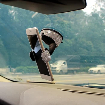 Кристали на 360 градуса за кола за телефон за арматурното табло на автомобила, автостеклоподъемников и отдушник, универсално закрепване за мобилен телефон за жени
