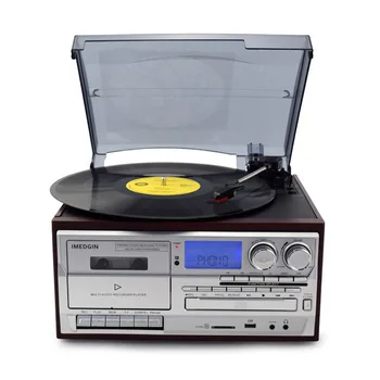 Многофункционален Плейър в Ретро-Винил, Въртяща Маса, 3 Платна инструмент е стар фонограф С AM/FM Радио, CD/Касетофон