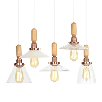 Съвременните дървени висящи лампи, Стъклен таван, индустриален декор, подвесная лампа в скандинавски стил, лампа за хранене, Лампи за дневна