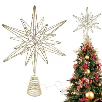 Led коледни върховете във формата на звездички, Коледна елха, украса на върха на дървото, захранван с батерии, подвесное блестящо коледа елочное украса с подсветка