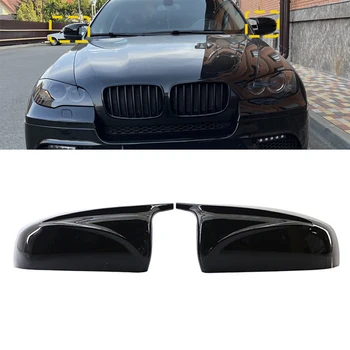 Покриване на Страничните Огледала за Обратно виждане на Автомобила Капакът на Огледалото за Обратно виждане ABS За BMW X5 E70 X6 E71 08-13 Въглеродни Влакна Лъскаво Черен Автоаксесоари