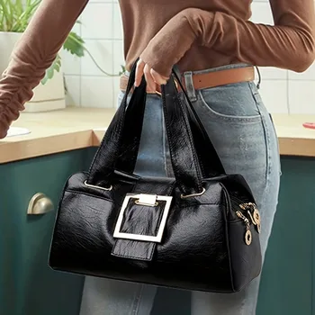 Дамски многопластова чанта с горната дръжка, качествени кожени чанти, портмонета, дамски луксозни дизайнерски чанти голям капацитет за съхранение, Бостън женската чанта, основен размер