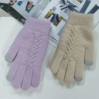 Зимни топли ръкавици Зимни топли ръкавици за сензорен екран за жени, Ветроупорен дебели ръкавици за езда, 2 чифта ръкавици прост дизайн