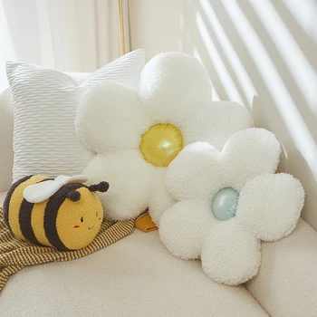 Сладък плюшен играчка с цвете пчела, мека възглавница с цветен модел, Възглавница-Пчела, Мека кукла, украсата на дома на дивана, възглавница подарък на бебето