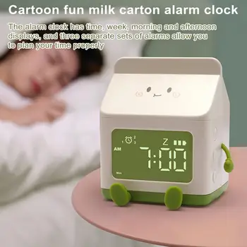Акумулаторна батерия аларма със зрителни обратното броене на времето, акумулаторна батерия alarm clock във формата на кутия от мляко, богат на функции за деца