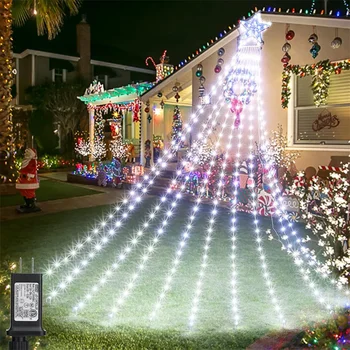 9X3M 288 LED Коледно Дърво Страхотна Струнен Лампа Открит Водопад Коледно Дърво Звезда Icicle Light Сватба парти Празнично осветление