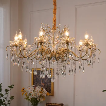 Окачен лампа от скандинавския кристал, модерна свещ от ковано желязо, кристална окачен лампа за таван, за декорация на дома в спалнята, всекидневна, хол