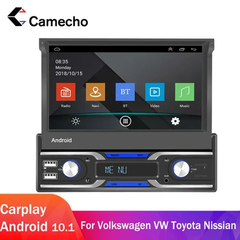 Camecho Android 10.1 Универсално Авторадио Carplay Кола 1Din Мултимедийно GPS Навигация Радио За Volkswagen VW Toyota Nissian