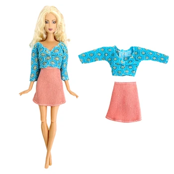 Нова рокля на NK, модни синя риза + розова пола, топ, съвременни облекло за кукли Барби, аксесоари за кукли за момичета 1/6, Играчки за кукли