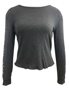Жените риза Y2k с дълъг ръкав и ретро-принтом, скъсяване на върховете свободно, намаляване, Естетичен Гранжевый пуловер, Тениска, Градинска облекло