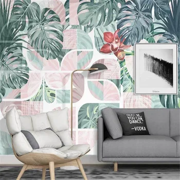 Абстрактни геометрични растителни тапети за хола върху фона на мека мебел, тапети за дома, стенопис Papel De Parede 3d