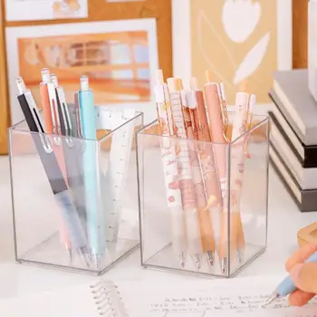 Акрилни държач за химикалки Настолен органайзер INS Прозрачен контейнер за моливи Ученически канцеларски материали Кутия за съхранение на козметика Кутия за писалки