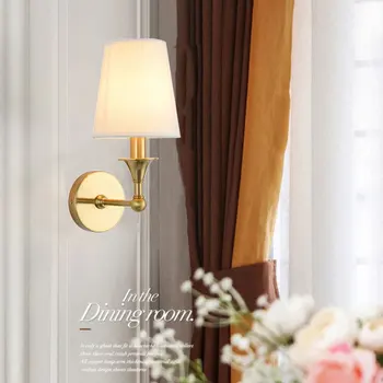 Европейски стил, Изцяло Меден, с монтиран на стената лампа, Модерна проста кърпа, стенни аплици за всекидневната, Преминаване по стълбите, Нощни монтиран на стената лампа за спални