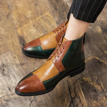 Нови модни три-цветни Обувки от смесена кожа, Мъжки Класически обувки 