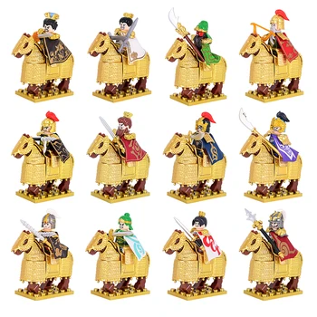 MOC Войници на Трите Кралства, Герой, Боен кон, Рицари, оръжия, тухла, Мини-фигурка, Строителни блокове, Играчка за деца в подарък