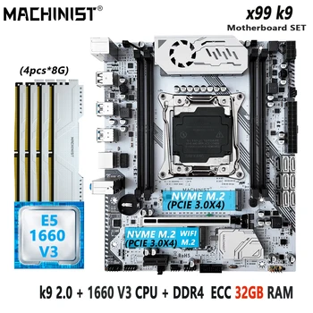 Комплект дънната платка MACHINIST X99 LGA 2011-3 Kit Xeon E5 1660 V3 CPU Процесор, 32 GB (4 * 8G) оперативна памет DDR4 ECC NVME M. 2 K9 2.0