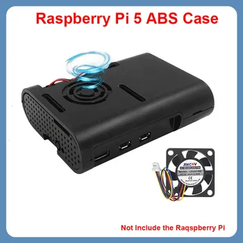 Raspberry Pi 5 ABS Корпус Алуминиев Радиатор Регулируема Скорост на Вентилатора за Охлаждане на PWN Допълнителен Активен Охладител, Пластмасов Корпус за RPi 5 Pi5