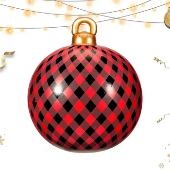 24-инчов червено и черно каре гигантски коледни надуваеми декорация, топка за бижута, PVC Гигантски големи балони, Украси за Коледната елха