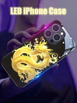 Dragon Лунна нова година, Подарък за Празнични Партита LED Светлинен Калъф За Телефон iPhone 11 12 13 14 15 X Xr Xs Mini Pro Max Plus