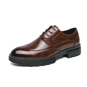 Мъжки кожени обувки в британския стил, пролет, ежедневни обувки на дебела подметка, бизнес черни обувки за партита