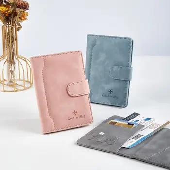 Кожена RFID-притежател на паспорт, ултратънък преносим водоустойчив RFID чантата си, многофункционална чанта за паспорт, паспорт