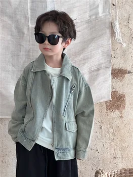 Новост пролетта 2024 г., детска деним яке в корейски стил ретро стил за момчета и момичета, удобна универсална модни и ежедневни