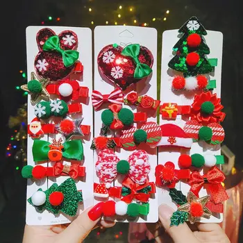 Коледен Декор Коледен Комплект Заколок за коса Оленьий Рог Звезда Детска Шнола с лък Плюшено Утконос Скоба Плат