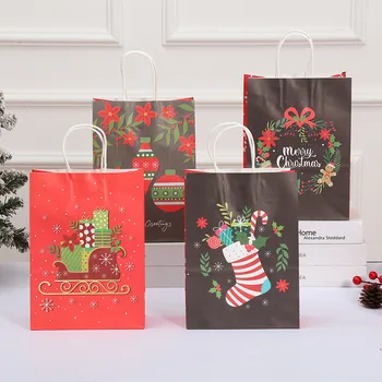 Весела Коледа Хартиени Подаръчни Пакети Коледа Дядо Коледа Лосове Снежен Човек Печатни Торбички За Опаковане На Бонбони И Бисквити Навидад 2023 Аксесоари За Коледното Парти