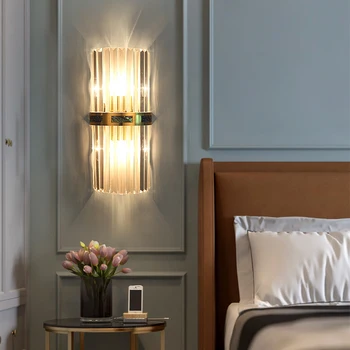 Модерен и Луксозен Кристал, с монтиран на стената Лампа Gem Decor Стенни лампи, Лампа За помещения Led Лампа За Стълби Ailse Proch Лампа Хол и Спалня, с монтиран на стената Лампа Злато