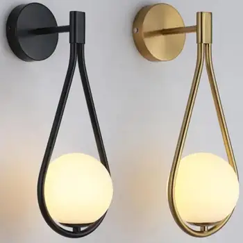 Скандинавски стил, творчески Метален стенен лампа за дневна, Модерно модерна минималистичная модел, нощни стъклена стена лампа за спални